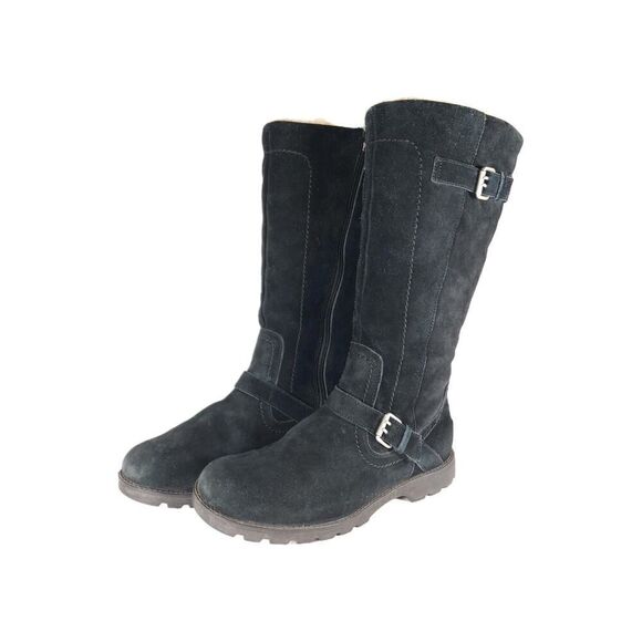 UGG Australia Women's Danton US9,5 Black Suede Sheepskin Zip Tall Riding Boots - Picture 1 of 11